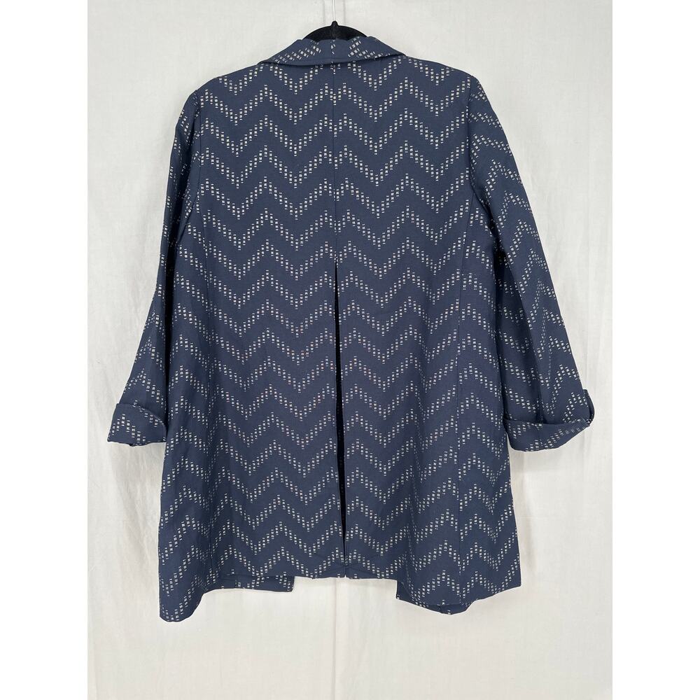 Chicos Jacket Womens Medium Navy Blue Gold Pockets Office Classic Chevron - Picture 3 of 11